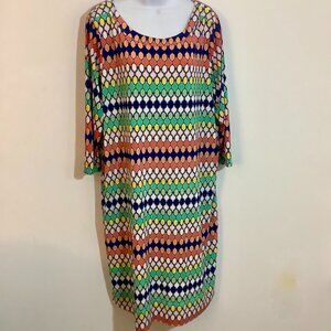 MultiColor Dress Midi 1X Slip On & Go Wrinkle Free Office Casual Midi Relaxed